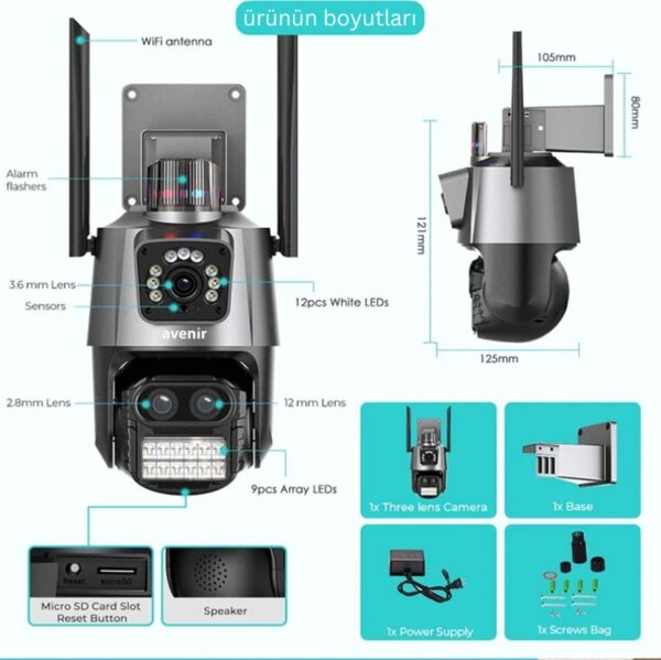 AV-M21 9MP 3 Lensli 8X Optik Zoom Ptz Speed Dome Wifi IP Kamera - Görsel 5
