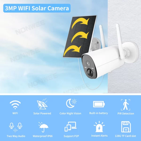 Avenir AV-S310 3MP Bullet Kablosuz Wifi IP Solar Kamera Dahili Batarya 10400 mAh PIR Hareket CloudEdge Destekli - Görsel 2