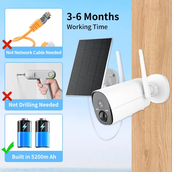 Avenir AV-S310 3MP Bullet Kablosuz Wifi IP Solar Kamera Dahili Batarya 10400 mAh PIR Hareket CloudEdge Destekli - Görsel 3