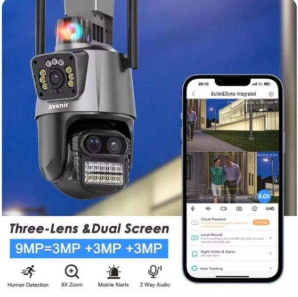 AV-M21 9MP 3 Lensli 8X Optik Zoom Ptz Speed Dome Wifi IP Kamera - Görsel 3