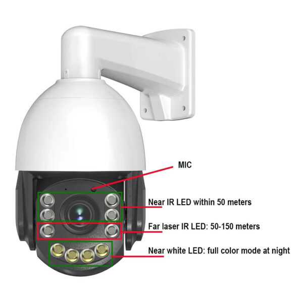 5 MP 30X 4 adet IR LED+ 4 Warm Light+ 2 laser LED PTZ Speedome Kamera AV-IP7530R - Görsel 3