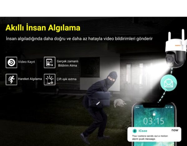 Avenir AV-S305 2MP WiFi Speed Dome IP66 IP Kamera PTZ Pan/Tilt ICSEE App - Görsel 2