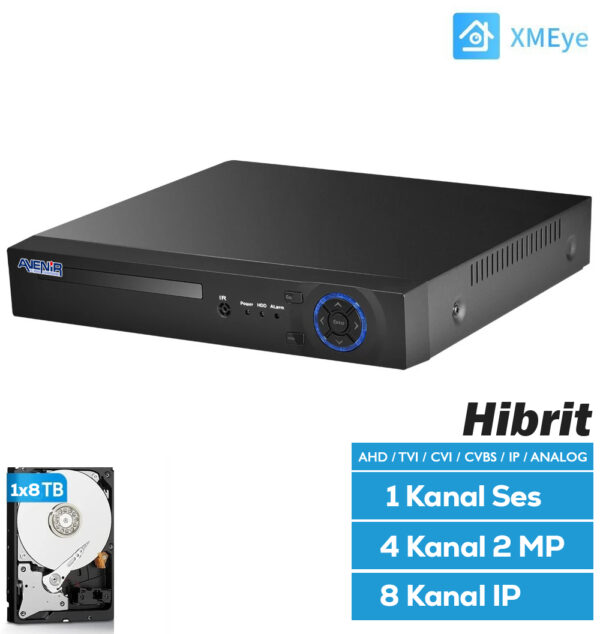 h.265 4 KANAL 1x8TB 1080N XMEYE HİBRİT (5in1) Kayıt Cihazı AV-TC04S