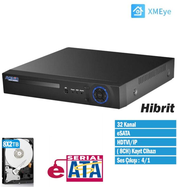 32 Kanal 4x6 TB 1 eSATA 2 MP XMEYE Hibrit ( 8CH) Kayıt Cihazı AV-D332HGHI-SH