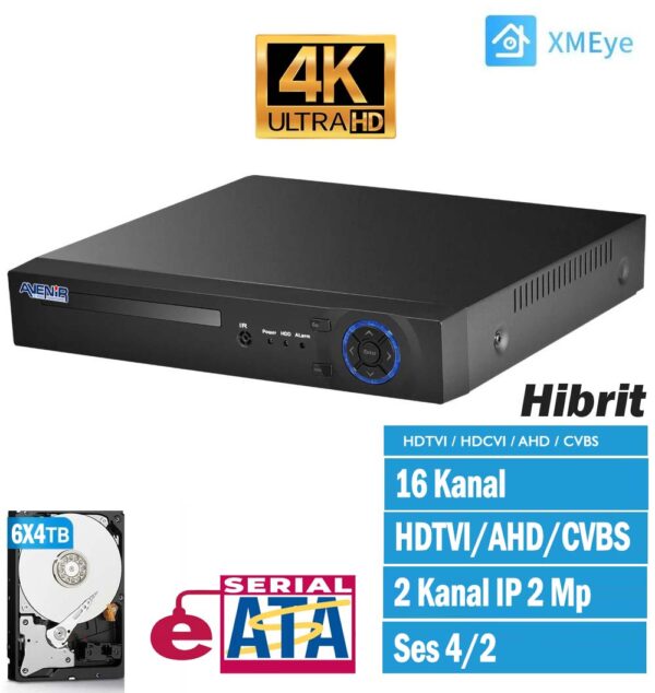 16 Kanal 2 MP 1 eSATA 4K HDTVI/AHD/CVBS 4K Kayıt Cihazı AV-DS7316HQHI-F4/N
