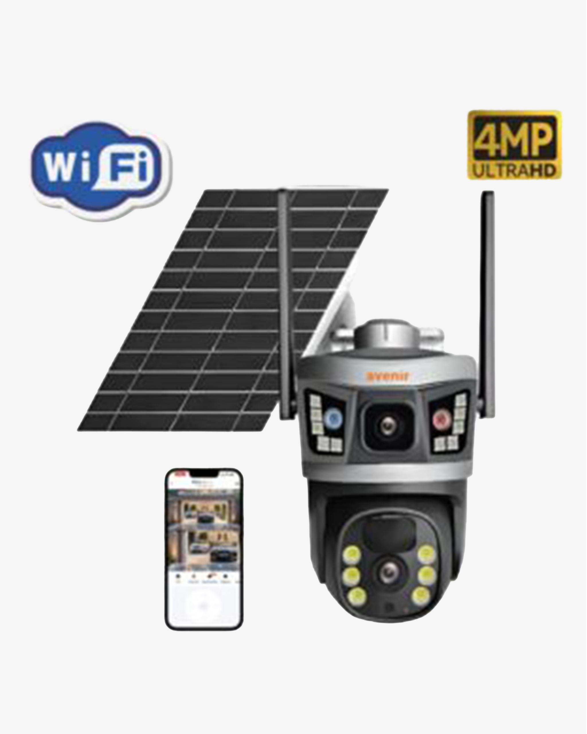 AV-S232 4MP Solar WIFI IP PTZ Dual Light Çift kameralı V380 Pro App Kamera