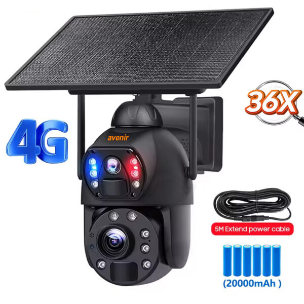 AV-S436X 6MP 36X Zoom Alarm Işıklı 2 Kameralı Solar PTZ 4G Sim Kartlı Kamera